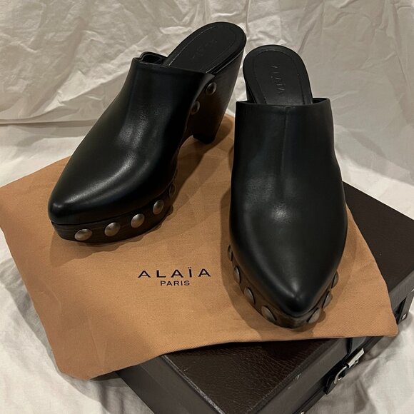 Alaia Le Sabot Black Studded Leather Clogs / Mules EU 40 US 10 - Picture 2 of 14